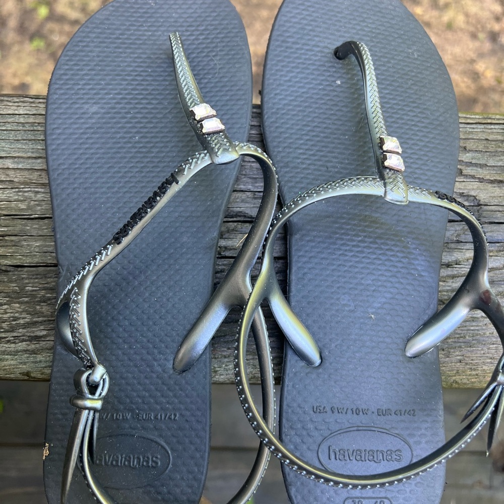 Havianas silver straps with rhinestone sandals sz 9/10 39-40 - Picture 7 of 10